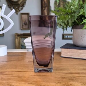 Vintage Smokey Amethyst Glass Square Tapered Vase - 6" Minimalist MCM Decor